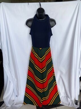 Vtg 60's Jonathan Logan Retro Ribbed Sleeveless High Neck Maxi Dress